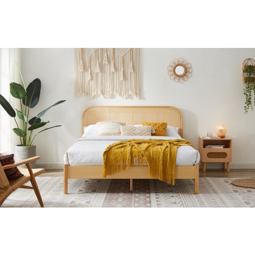 Lifely Lana Rattan Bed Frame Queen 163Wx214Lx100H cm Maple